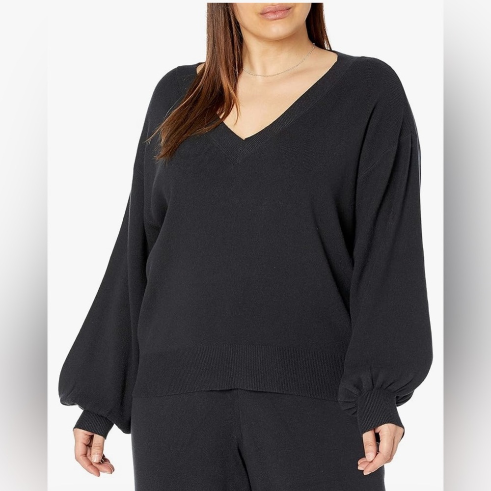 The Drop Women's Mia Black Bell-Sleeve Deep V-Neck Supersoft Sweater 3X NWT